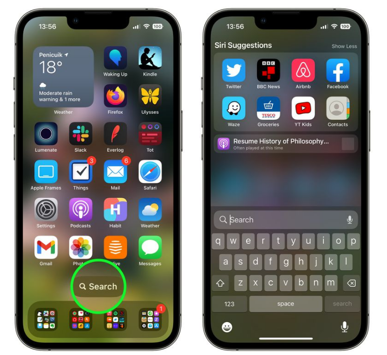 长子苹果手机维修分享升级到 iOS 16 后，如何删除主屏幕上的搜索按钮 